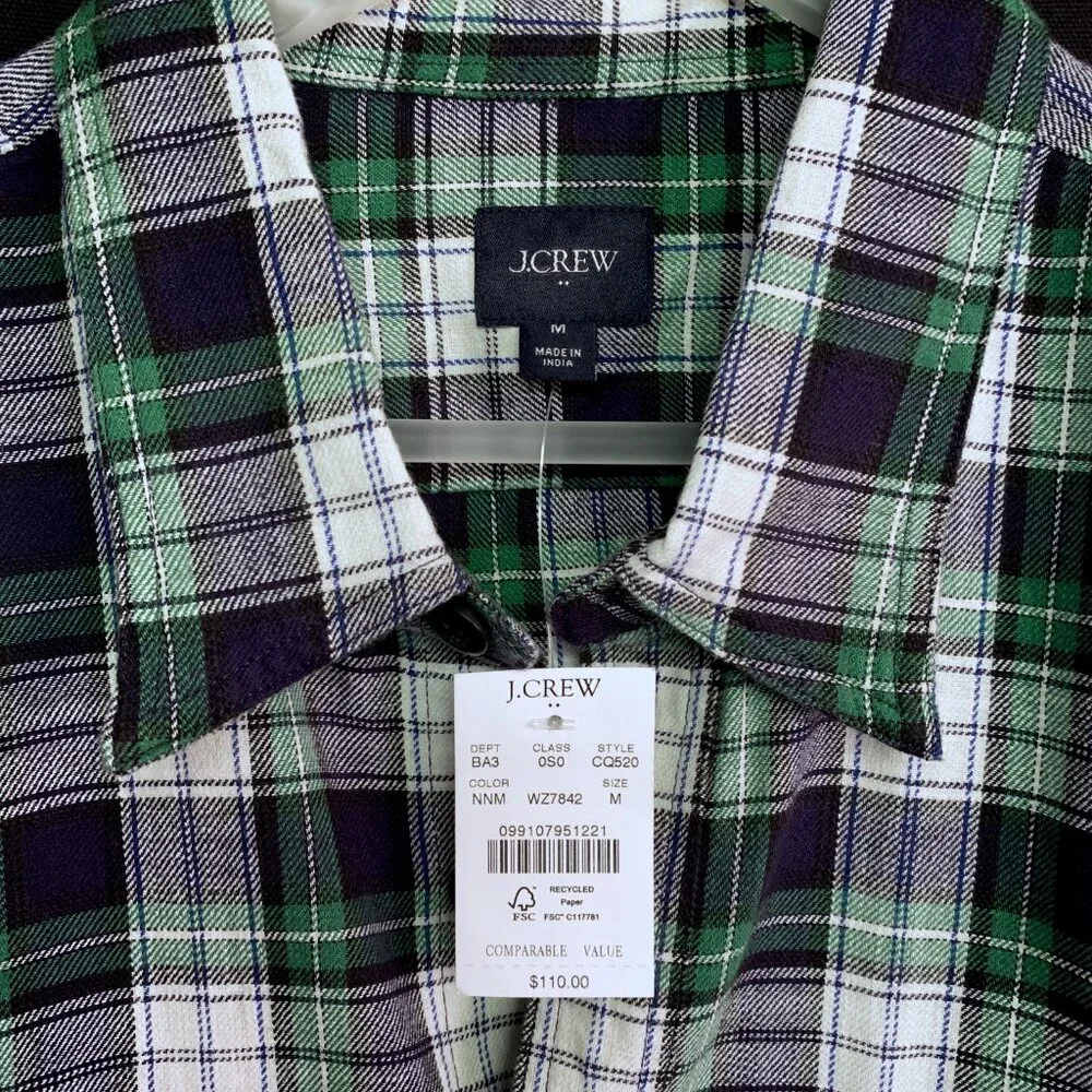 J CREW Double-Pocket Twill Shirt Size MEDIUM Color Blue/White Plaid NWT's